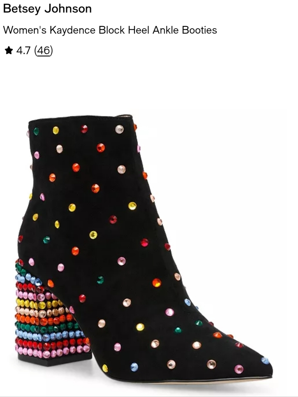 Betsey Johnson Black Suede Ankle Boots with Multicolor Rhinestones